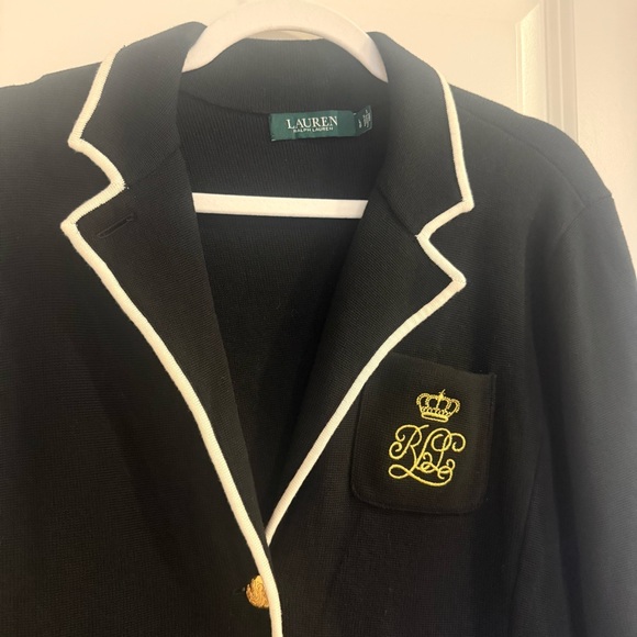 Ralph Lauren Navy Crest Logo Cotton Sweater Blazer with Gold Buttons - Picture 5 of 10